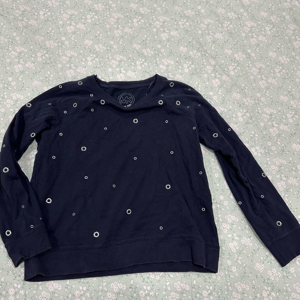 Michael Kors navy blue Sweater with silver polka dot embellishment